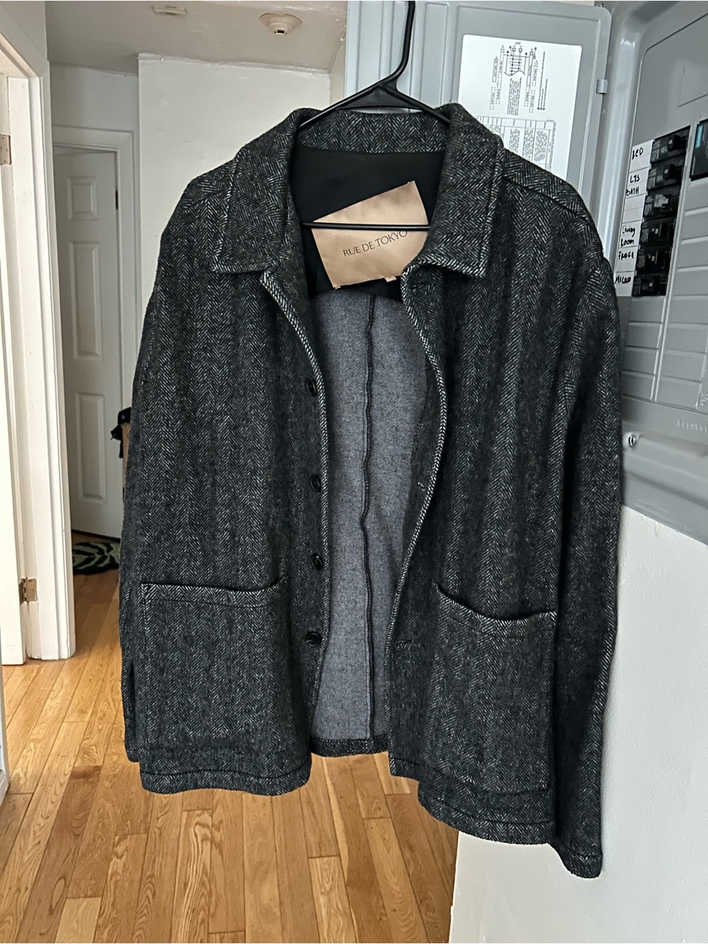 Rue de Tokyo Charcoal Herringbone Wool Blend Jacket